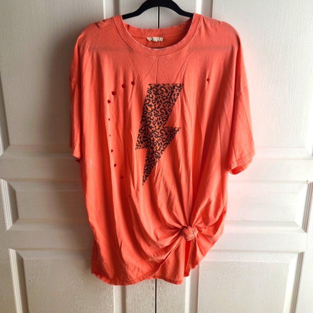Orange, oversized, distressed t shirt